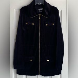 Women's Style & Co. Velour Jacket Full Zip Black Gold Buttons Y2K Sz Medium